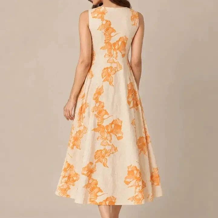 ADITEE Floral Print A-Line Midi Dress, Green